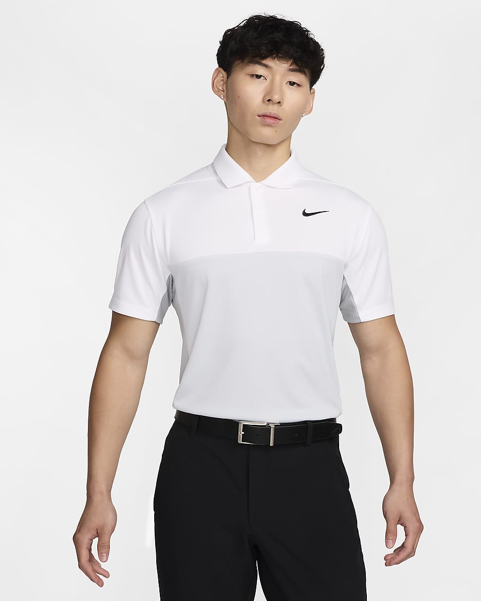 เสื้อโปโลกอล์ฟผู้ชาย Dri-FIT Nike Victory+ - ขาว/Light Smoke Grey/Pure Platinum/ดำ