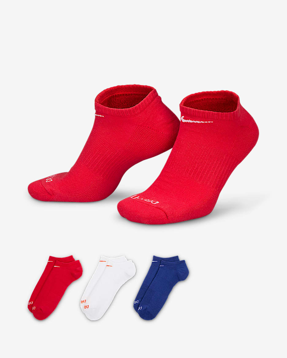 Calcetines de entrenamiento ocultos, con
amortiguación, Nike Everyday Plus (3
pares) - Multicolor
