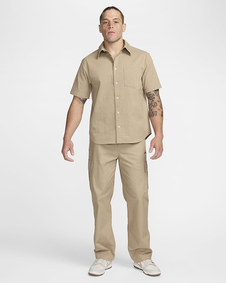 Nike Life Men's Short-Sleeve Seersucker Button-Down Shirt - Khaki/Khaki