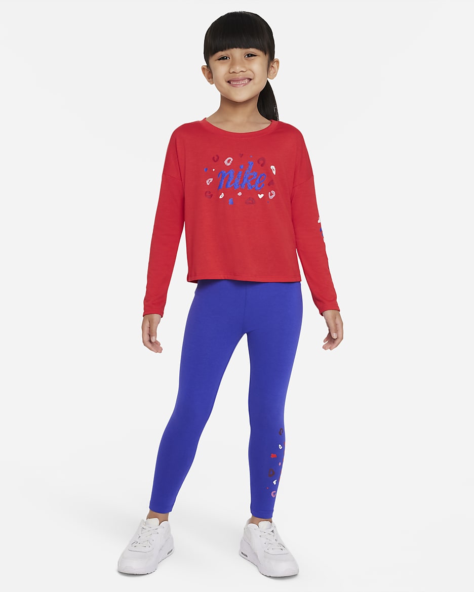 Nike Little Kids' Long Sleeve Cropped Leopard Top - Light Crimson