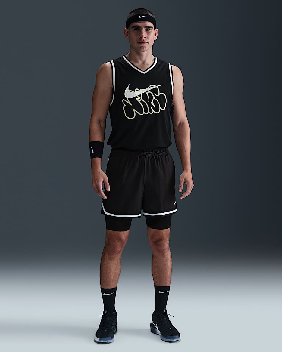 Shorts de básquetbol Dri-FIT de 10 cm 2 en 1 para hombre Nike DNA - Negro/Blanco