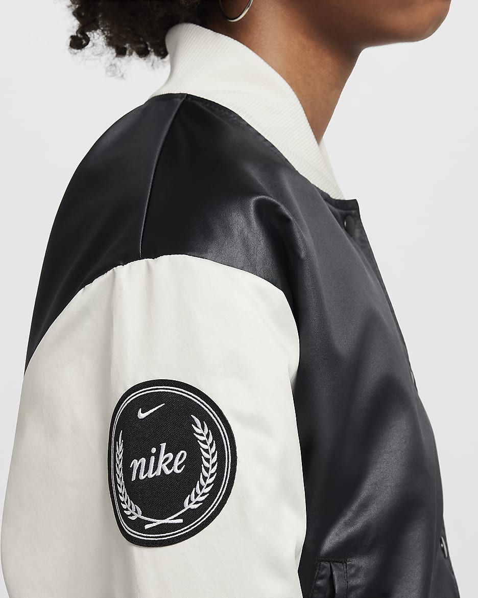 Nike Sportswear Girls' Varsity Jacket - Black/Light Bone