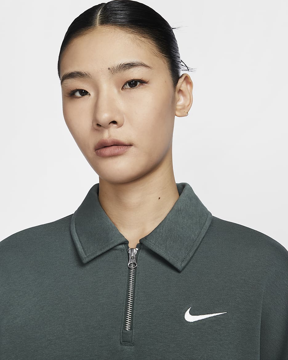 เสื้อโปโลซิปสั้นโอเวอร์ไซส์ผู้หญิง Nike Sportswear Phoenix Fleece - Vintage Green/Sail