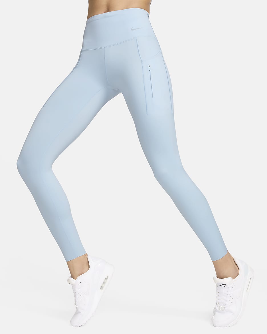 Nike Go Leggings in voller Länge mit starkem Halt, mittelhohem Bund und Taschen für Damen - Light Armory Blue/Schwarz