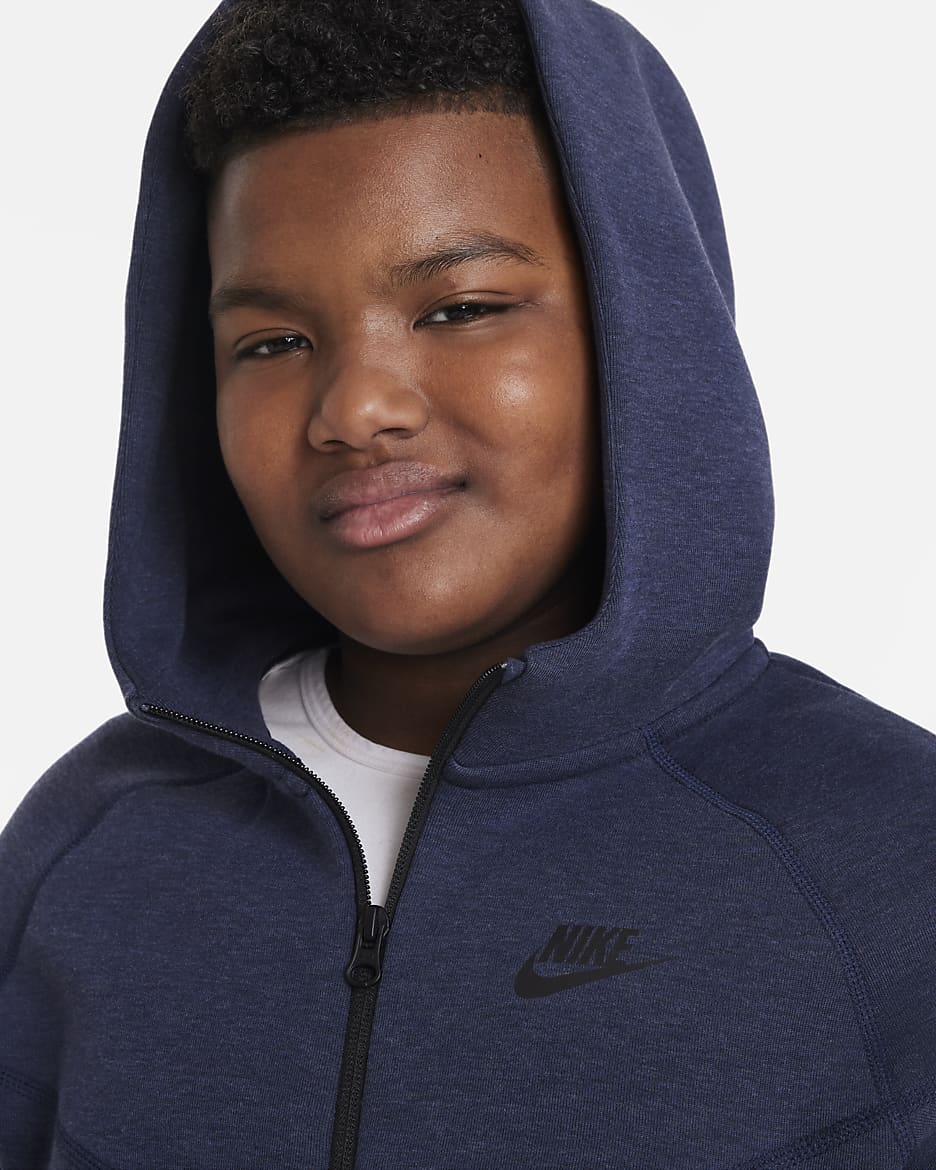 Nike Sportswear Tech Fleece Hoodie mit durchgehendem Reißverschluss für ältere Kinder (Jungen) (erweiterte Größe) - Obsidian Heather/Schwarz/Schwarz