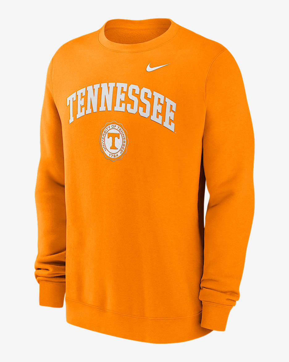 Tennessee Volunteers Arched Seal Men's Nike College Pullover Crew - Bright Ceramic