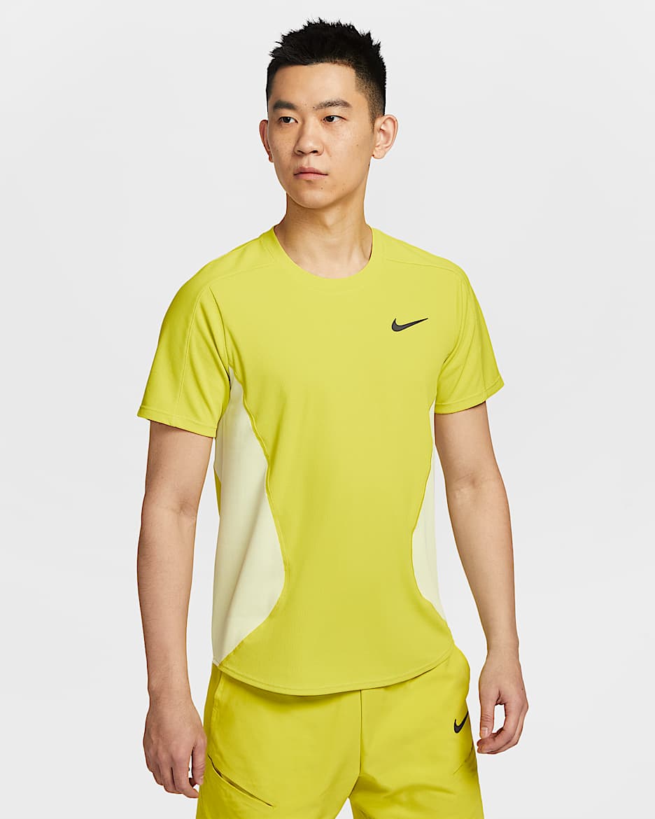 NikeCourt Slam Men's Dri-FIT Tennis Top - High Voltage/Luminous Green/Medium Ash