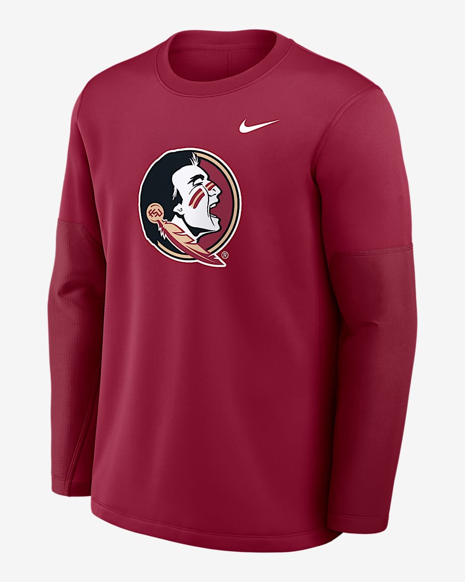 Playera de manga larga universitaria Nike Therma-FIT para hombre Florida State Sideline Coach - Granate