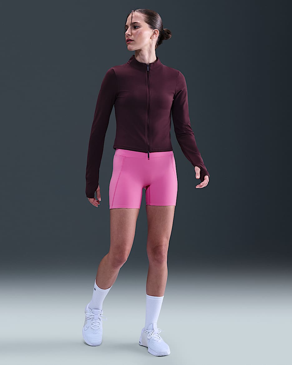 Nike Universa Women's Medium-Support High-Waisted 5" Biker Shorts with Pockets - Playful Pink/Cosmic Fuchsia/Pinkfire II