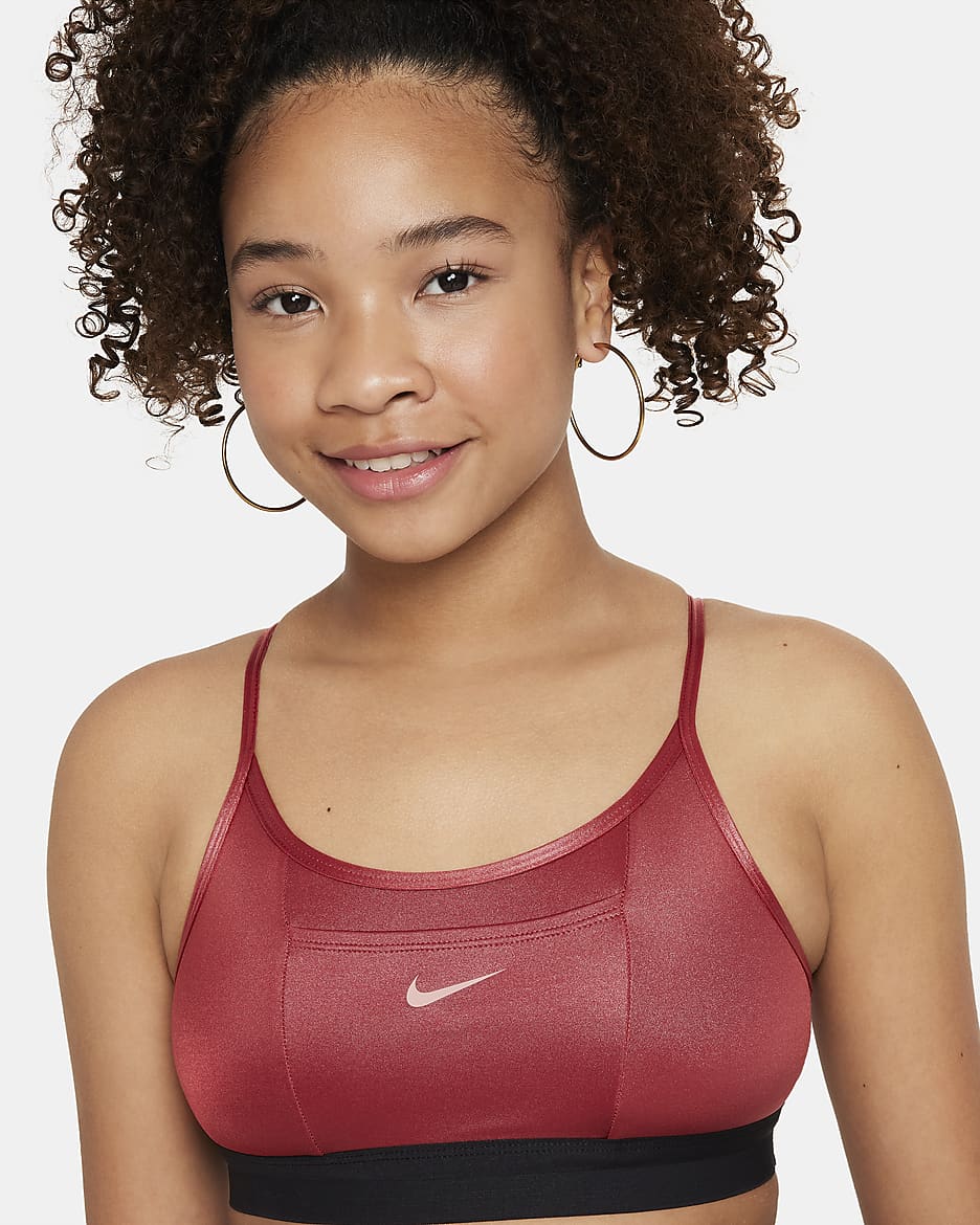 Bra deportivo para niñas talla grande Nike Indy - Cedro/Negro/Rojo nebulosa