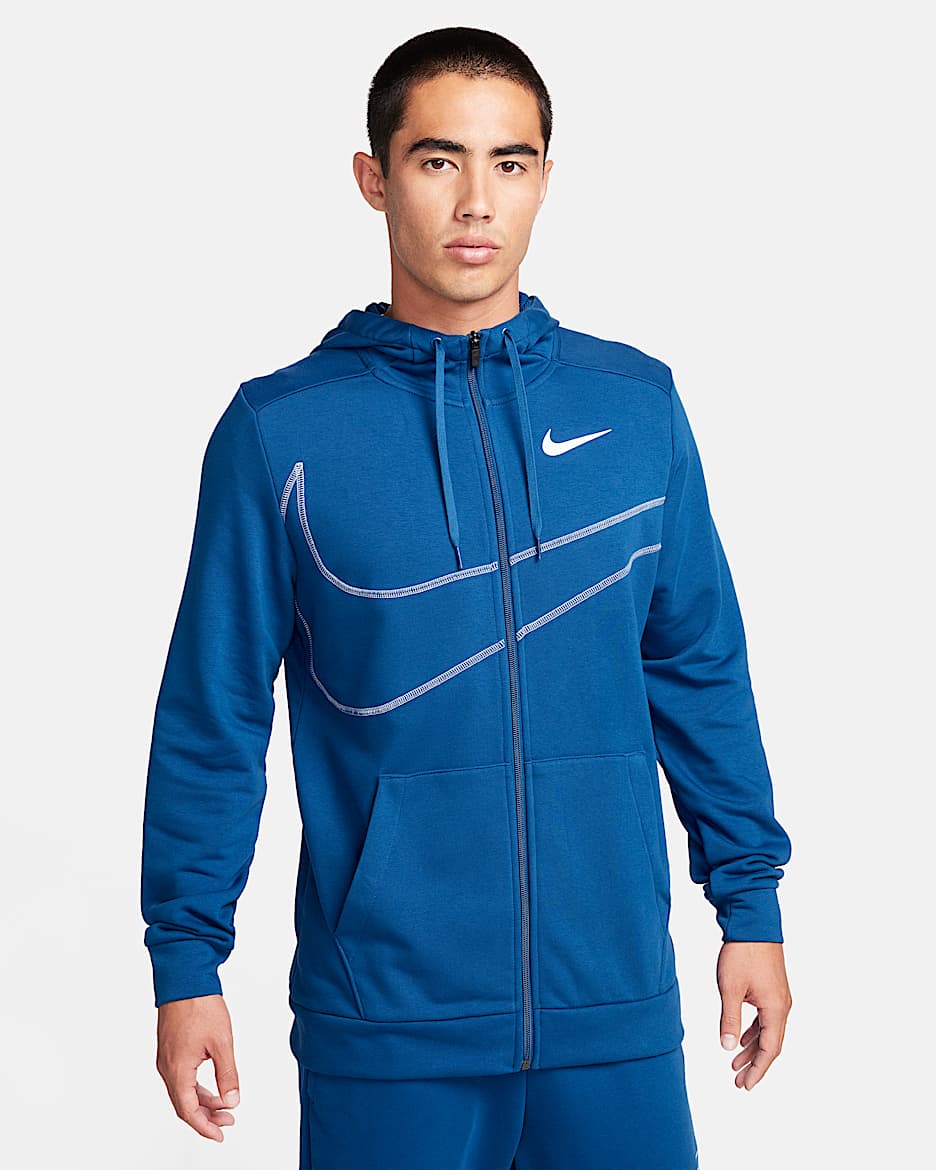 Nike Dri-FIT Men's Fleece Full-Zip Fitness Hoodie - Court Blue/Pure Platinum