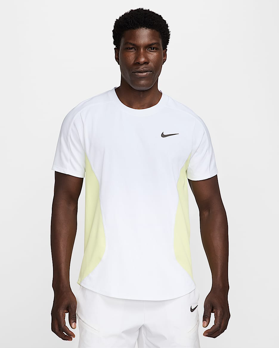 NikeCourt Slam Men's Dri-FIT Tennis Top - White/Luminous Green/Medium Ash