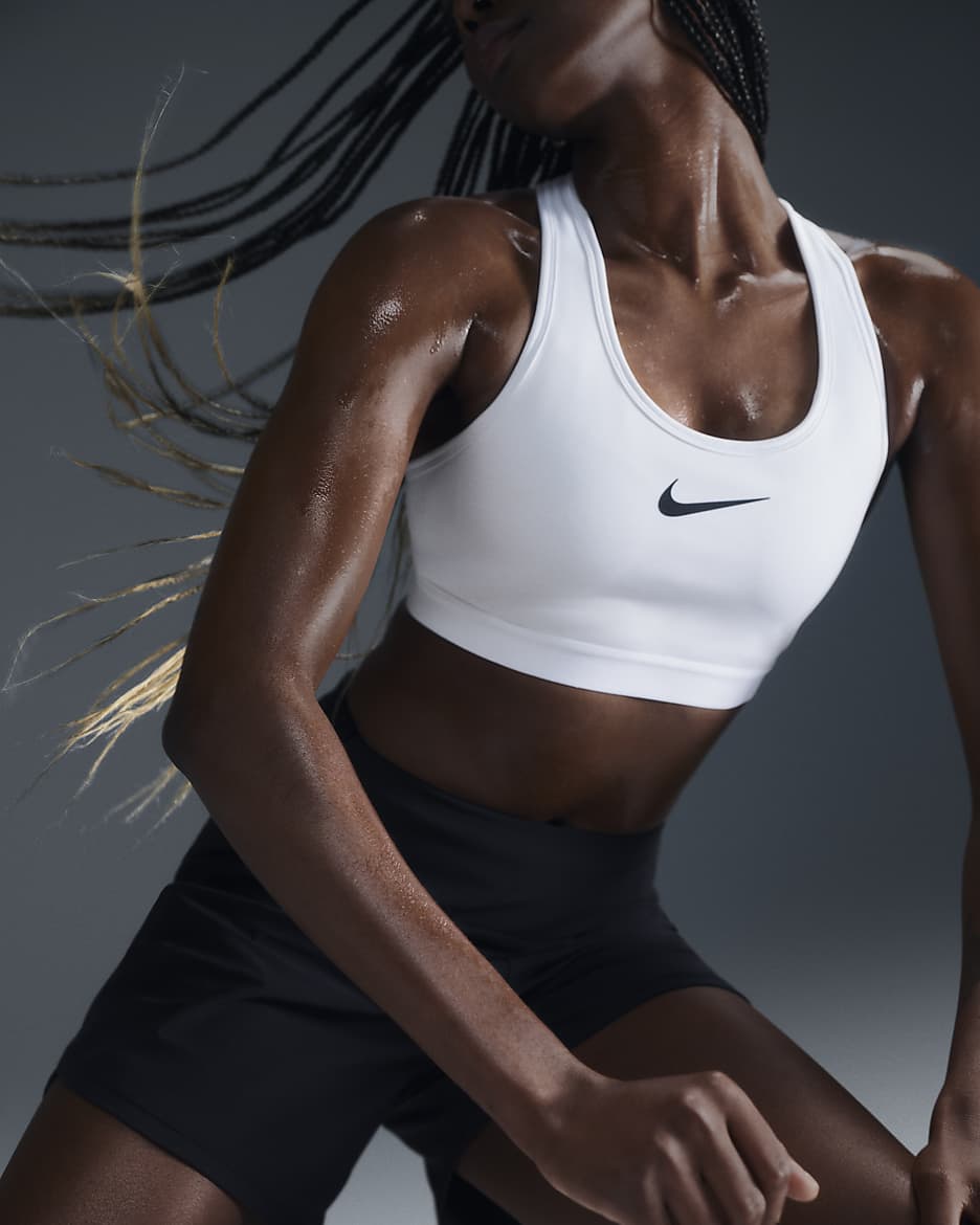 Nike Swoosh High-Support Women's Non-Padded Adjustable Sports Bra - White/White/Black