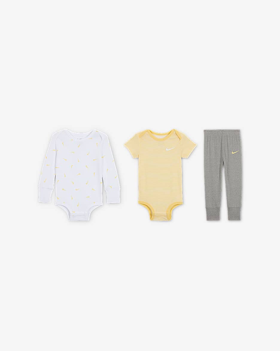 Nike Baby Essentials Baby (12-24M) 3-Piece Bodysuits and Pants Set - Multi-Color/Dark Grey Heather/Soft Yellow