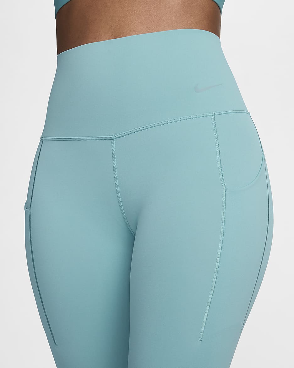 Leggings de 7/8 de tiro alto y sujeción media con bolsillos para mujer Nike Universa - Denim turquesa/Negro