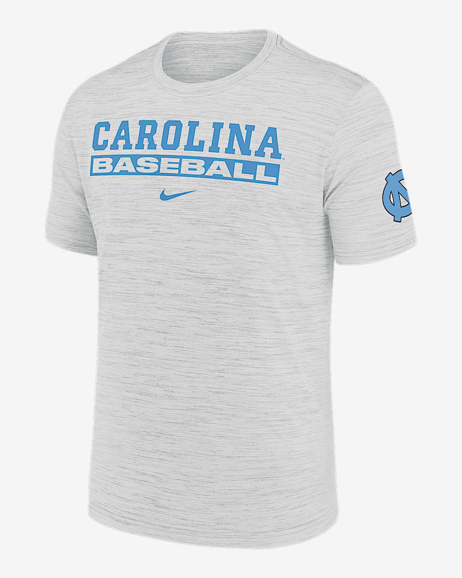 Playera universitaria Nike Dri-FIT para hombre North Carolina Tar Heels Velocity Baseball Wordmark Stack - Blanco