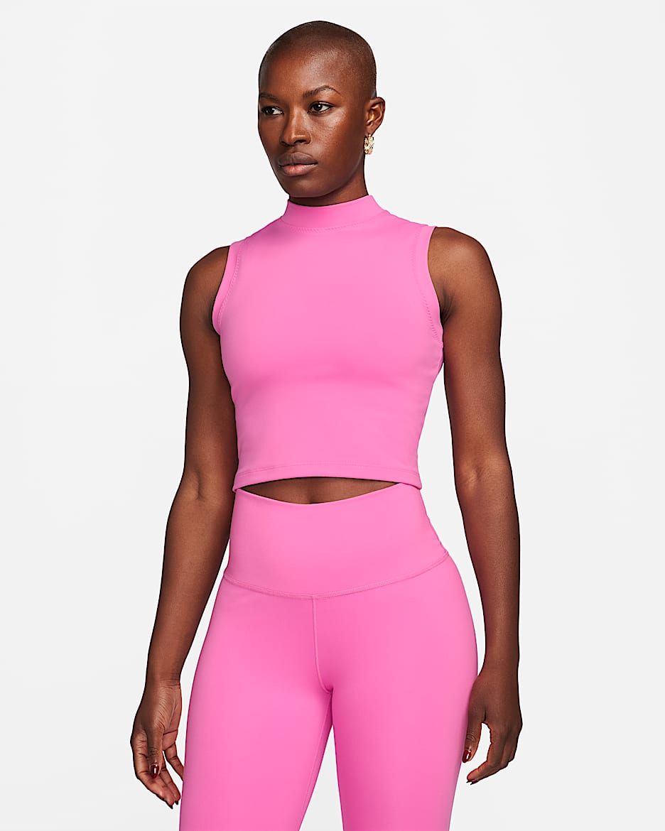 Camiseta de tirantes Dri-FIT cropped de cuello alto para mujer Nike One Fitted - Rosa alegre