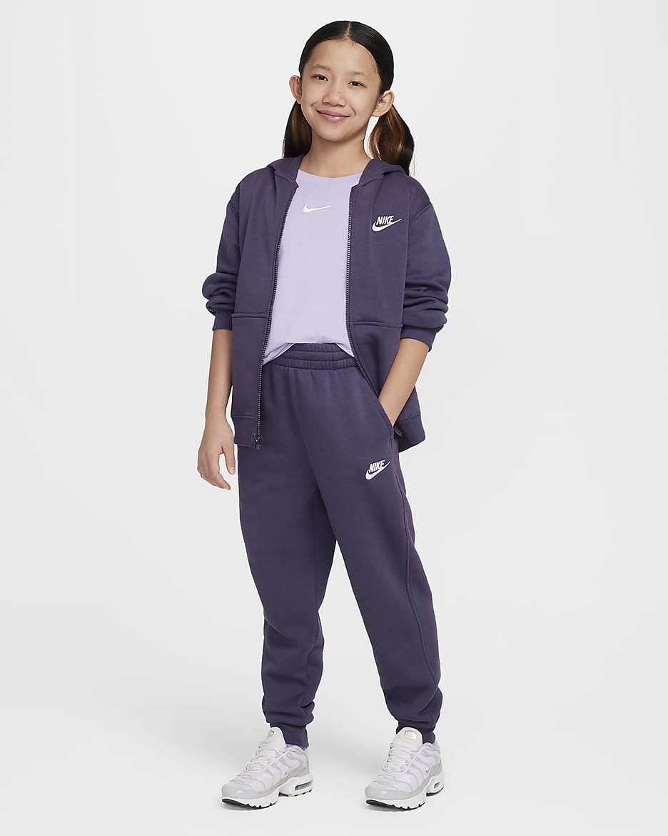 Nike Sportswear Club Fleece Older Kids' (Girls') High-Waisted Fitted Trousers - Dark Raisin/Dark Raisin/White