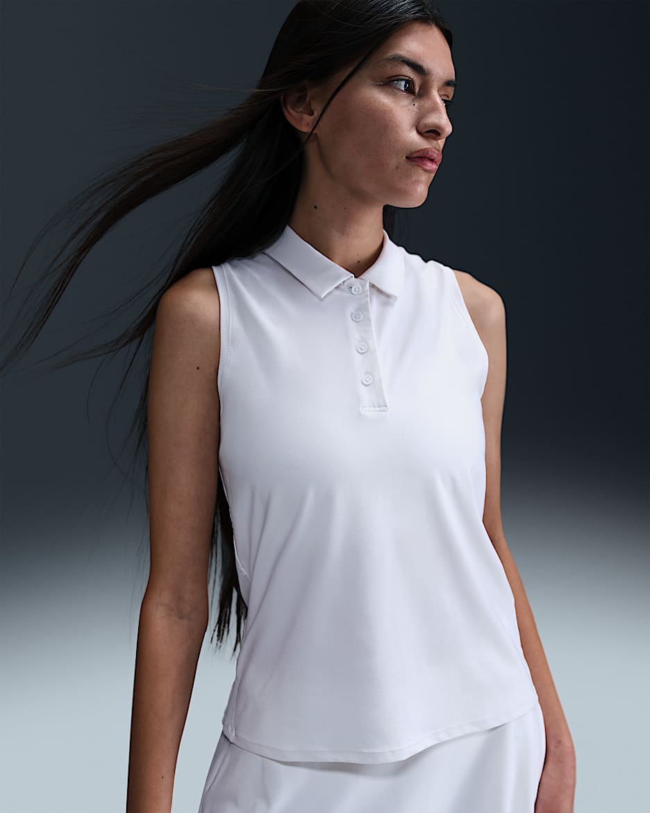 Polo sin mangas Dri-FIT para mujer Nike Victory - Blanco/Negro