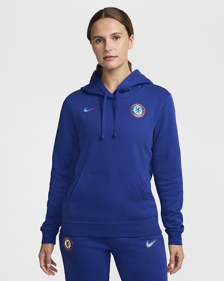 Sudadera con gorro sin cierre de fútbol Nike para mujer Chelsea FC Club Fleece - Azul enérgico/Blanco