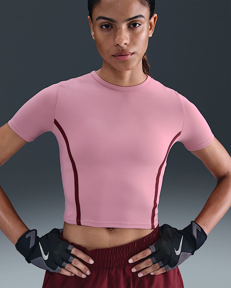 Nike One Fitted Women's Dri-FIT Short-Sleeve Top - Elemental Pink/Dark Team Red/Black