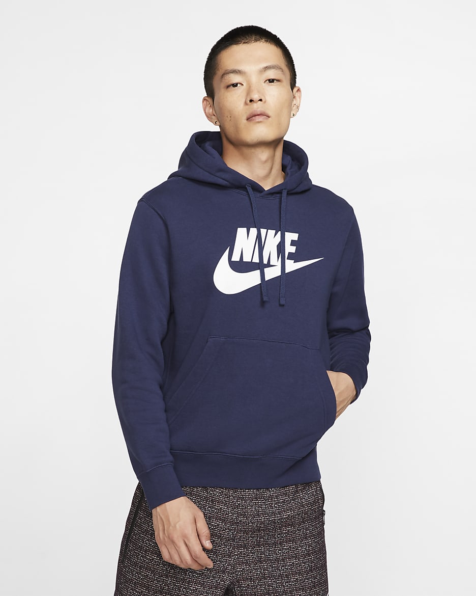 Nike Sportswear Club Fleece Men's Graphic Pullover Hoodie - Midnight Navy/Midnight Navy/White