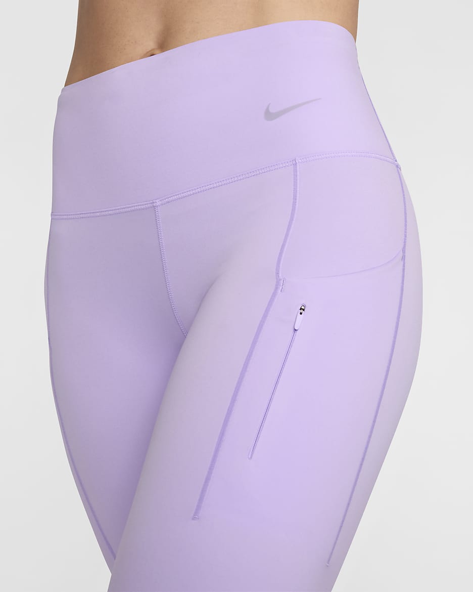 Nike Go Leggings de longitud completa, talle medio y sujeción firme con bolsillos - Mujer - Lilac Bloom/Negro