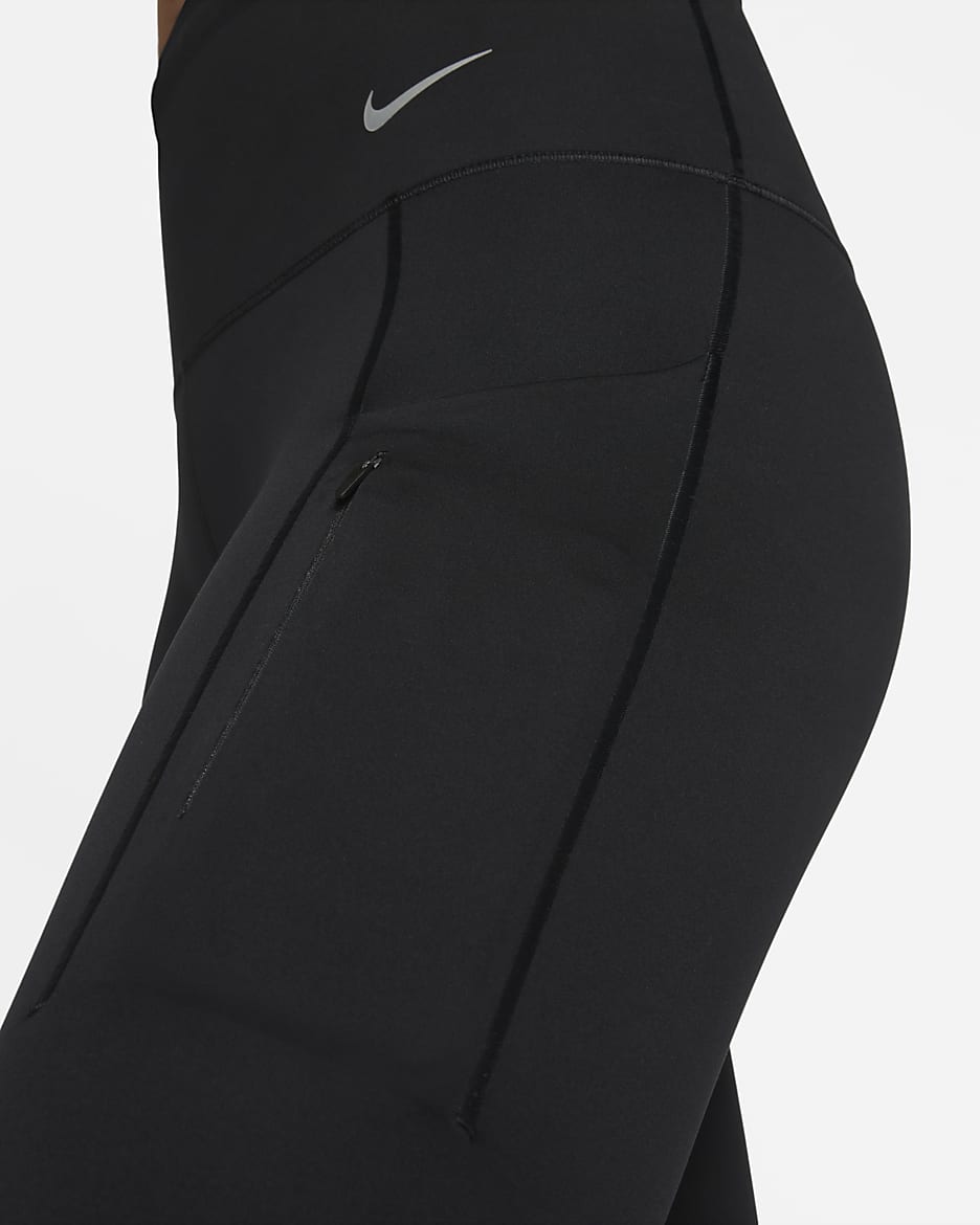 Nike Go leggings i full lengde med fast støtte, høyt liv og lommer til dame  - Svart/Svart