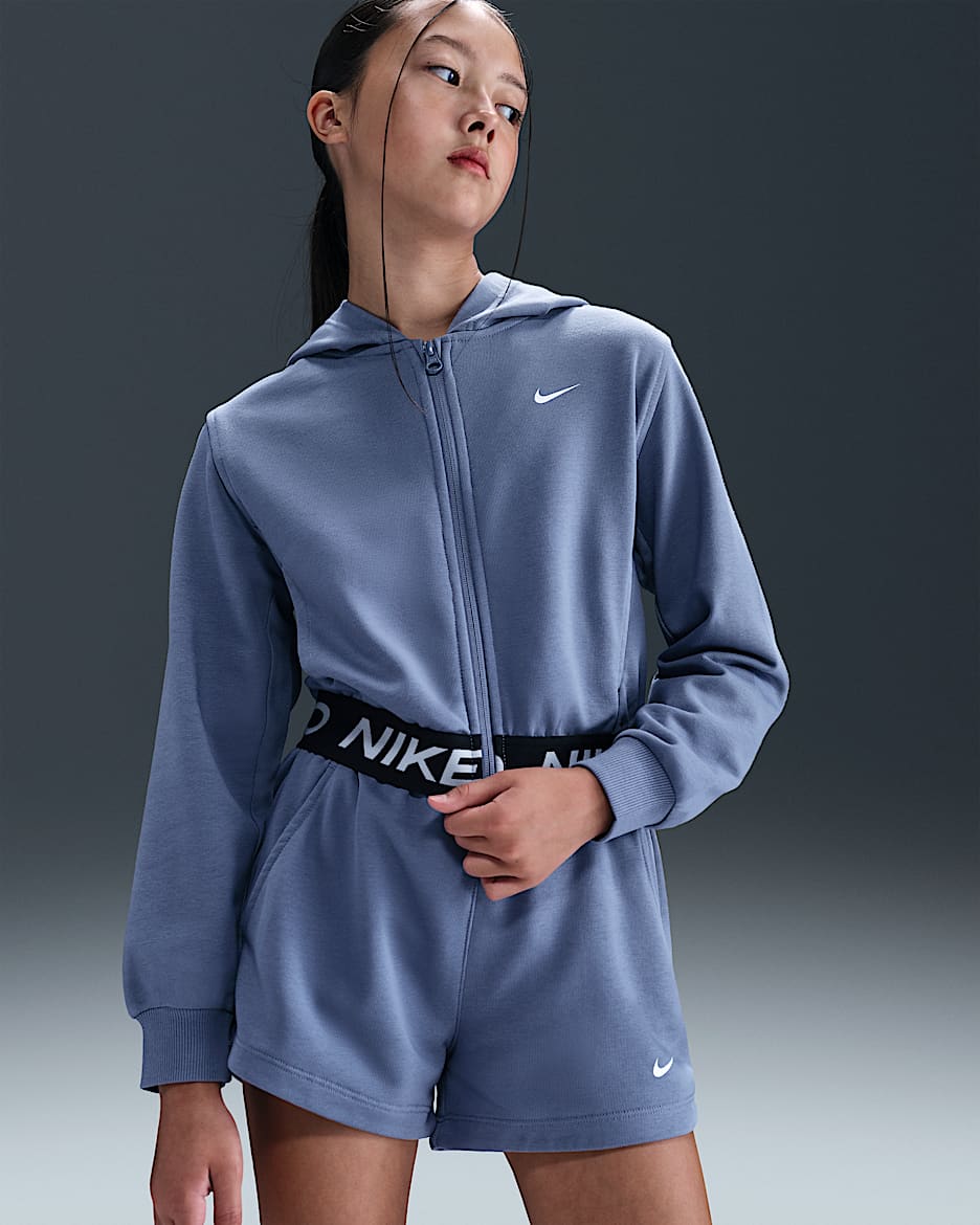 Nike Pro Fleece Older Kids' (Girls') Dri-FIT Full-Zip Hoodie - World Indigo/World Indigo/Black/White