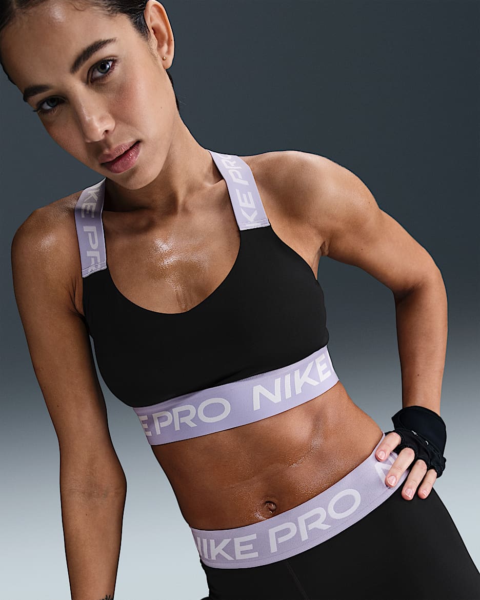 Nike Pro Women's Light-Support Padded Sports Bra - Black/Lilac Ice/White