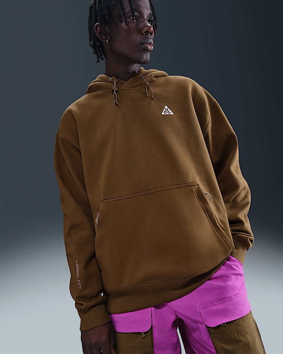 Nike ACG Therma-FIT Fleece Pullover Hoodie - Mosswood Brown/Light Khaki/Summit White