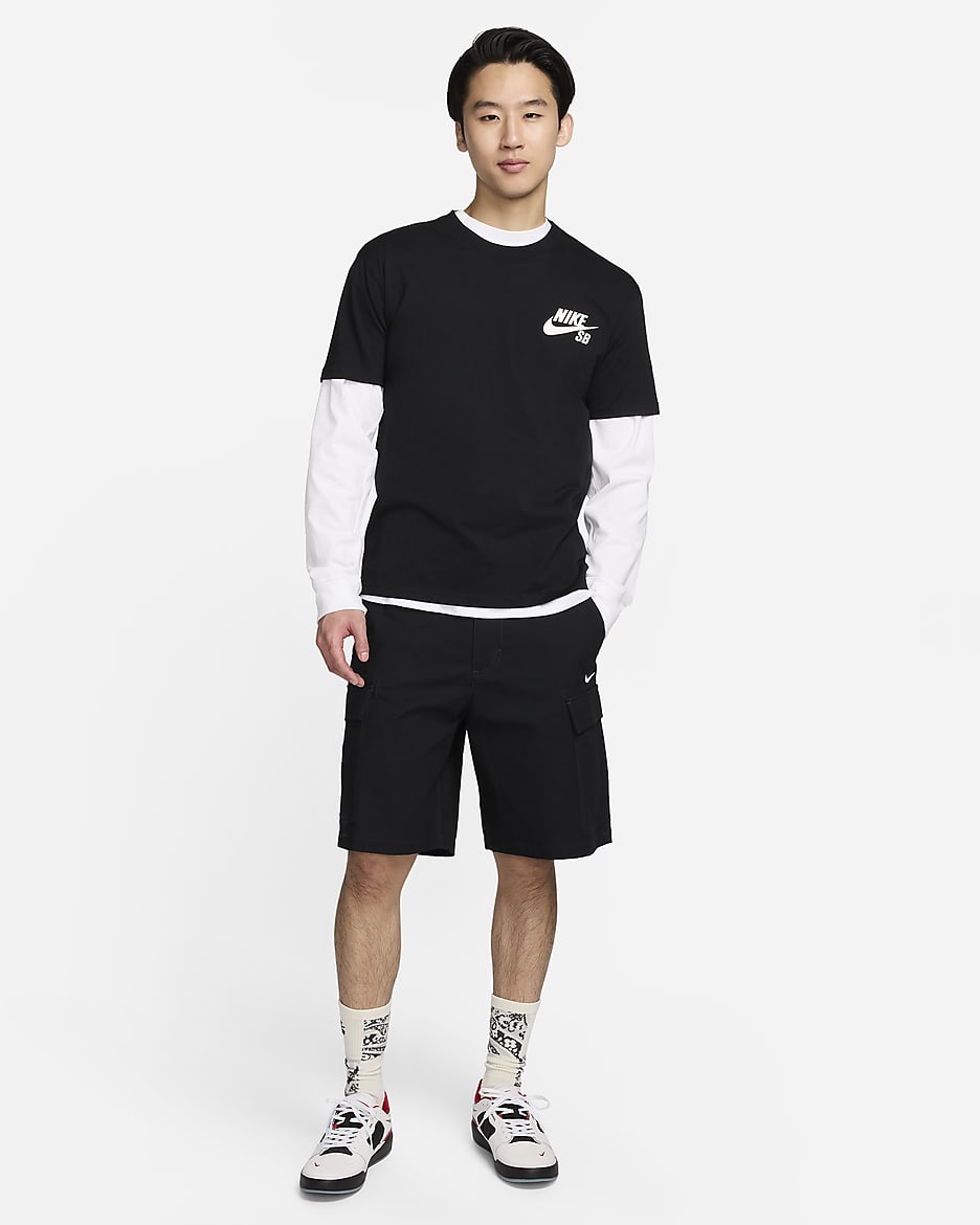 เสื้อยืดสเก็ตบอร์ดมีโลโก้ Nike SB - ดำ/ขาว