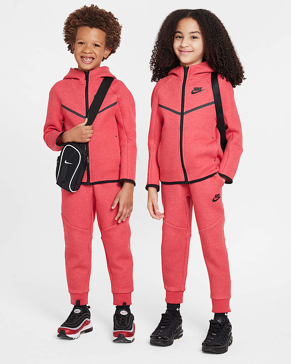Conjunto de 2 piezas de sudadera de cierre completo Tech Fleece para niños de preescolar Nike Sportswear - Rojo universitario claro jaspeado