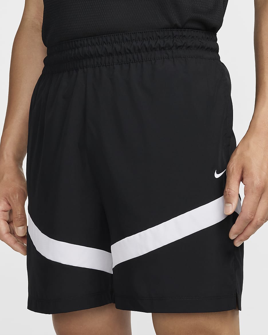 กางเกงบาสเก็ตบอลขาสั้น 6 นิ้วแบบทอ Dri-FIT ผู้ชาย Nike Icon - ดำ/ดำ/ขาว/ขาว