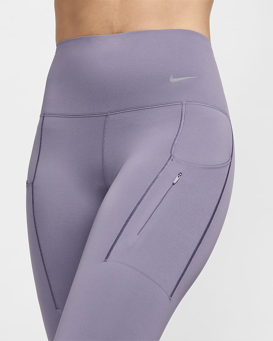 Leggings de tiro alto de 7/8 de sujeción firme con bolsillos para mujer Nike Go - Alba/Negro