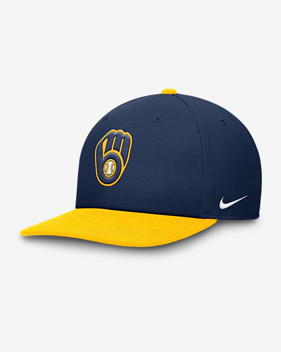 Gorra Nike Dri-FIT de la MLB ajustable para hombre Milwaukee Brewers Pro - Azul marino medianoche