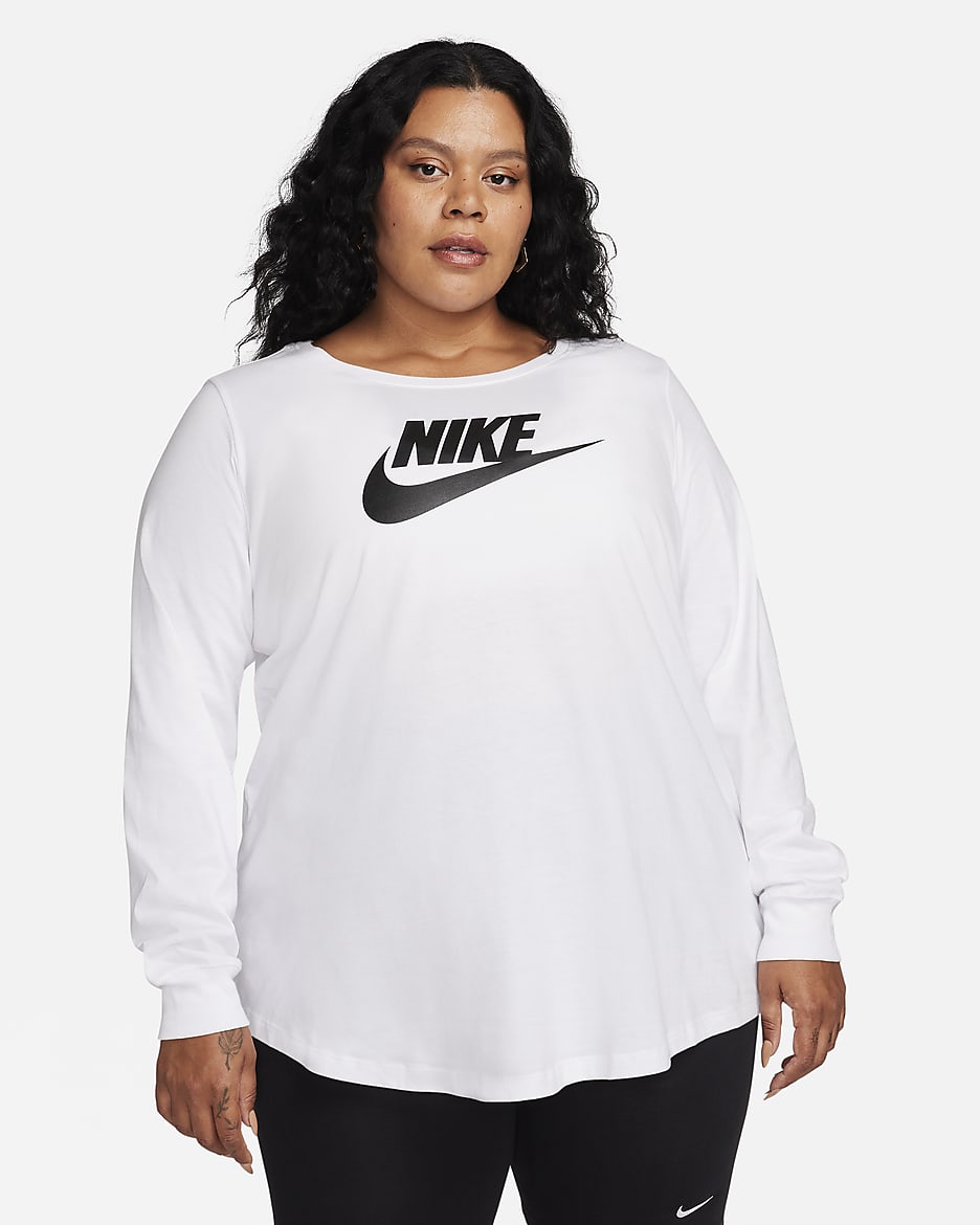 Playera de manga larga para mujer (talla grande) Nike Sportswear Club - Blanco/Negro
