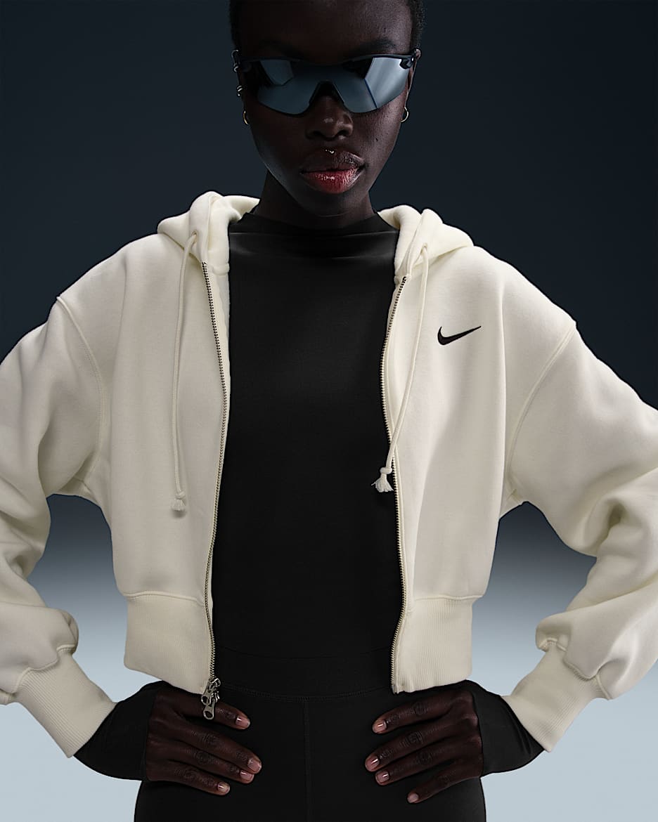 Nike Sportswear Phoenix Fleece Women's Loose Cropped Full-Zip Hoodie - Sail/Black