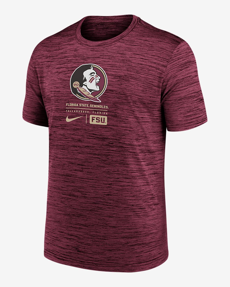 Florida State Seminoles Campus Center Block Velocity Playera universitaria Nike Dri-FIT para hombre - Granate