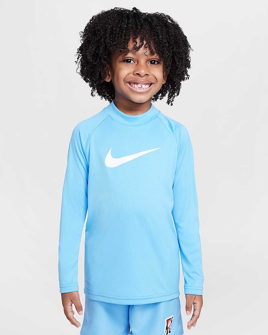 Playera de manga larga Hydroguard para niño talla pequeña Nike Swim - Azul universitario