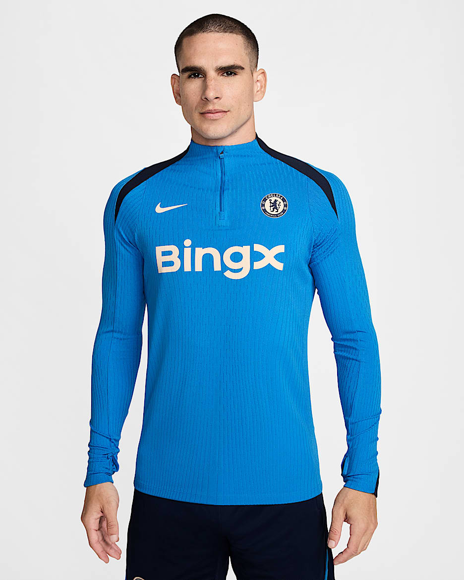 Chelsea F.C. Strike Elite Men's Nike Dri-FIT ADV Football Knit Drill Top - Light Photo Blue/Obsidian/Guava Ice
