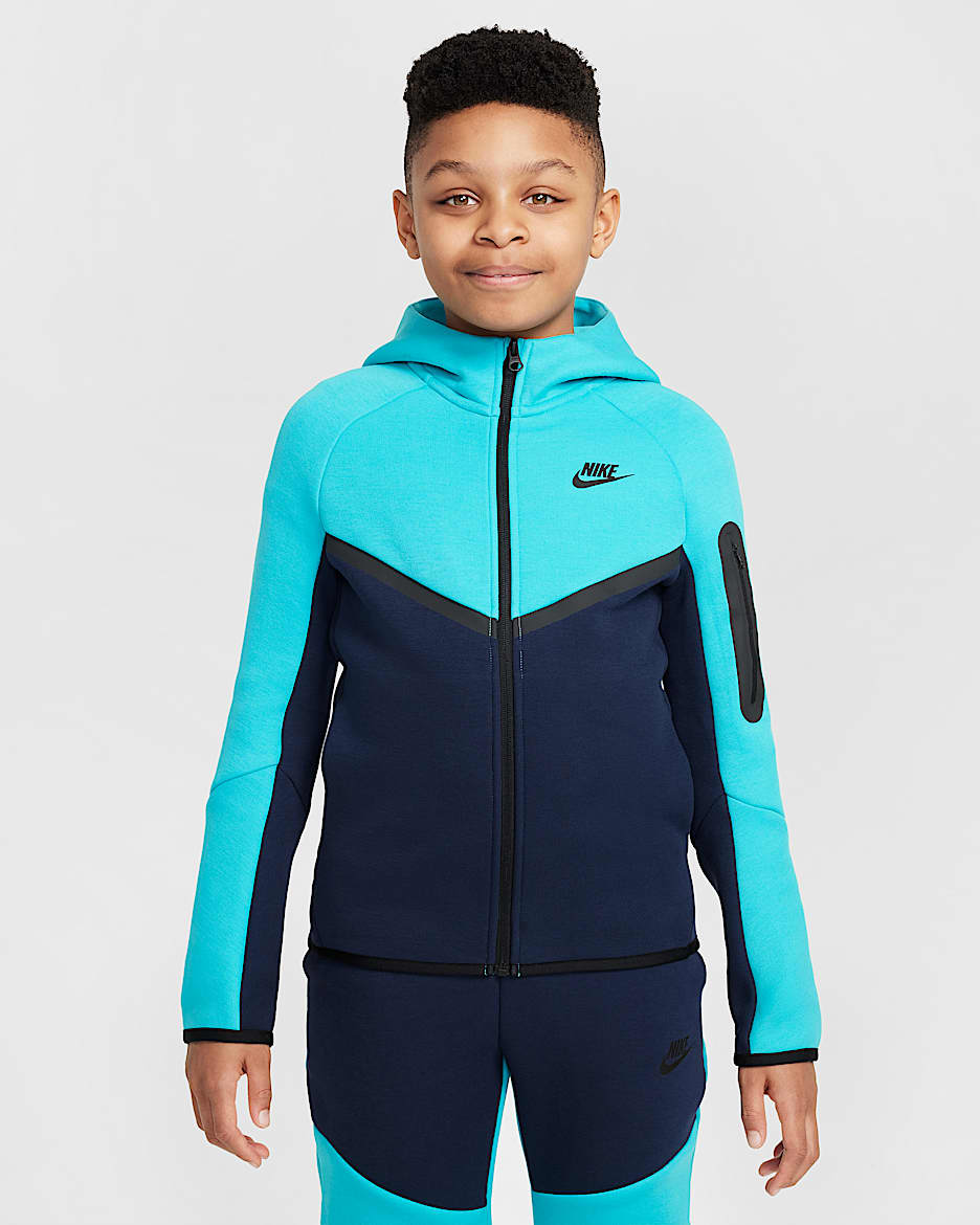 Nike Sportswear Tech Fleece Big Kids' Full-Zip Hoodie - Obsidian/Dusty Cactus/Black/Black