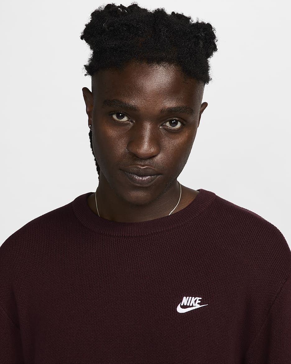 Nike Club Men's Crew-Neck Jumper - Burgundy Crush/White