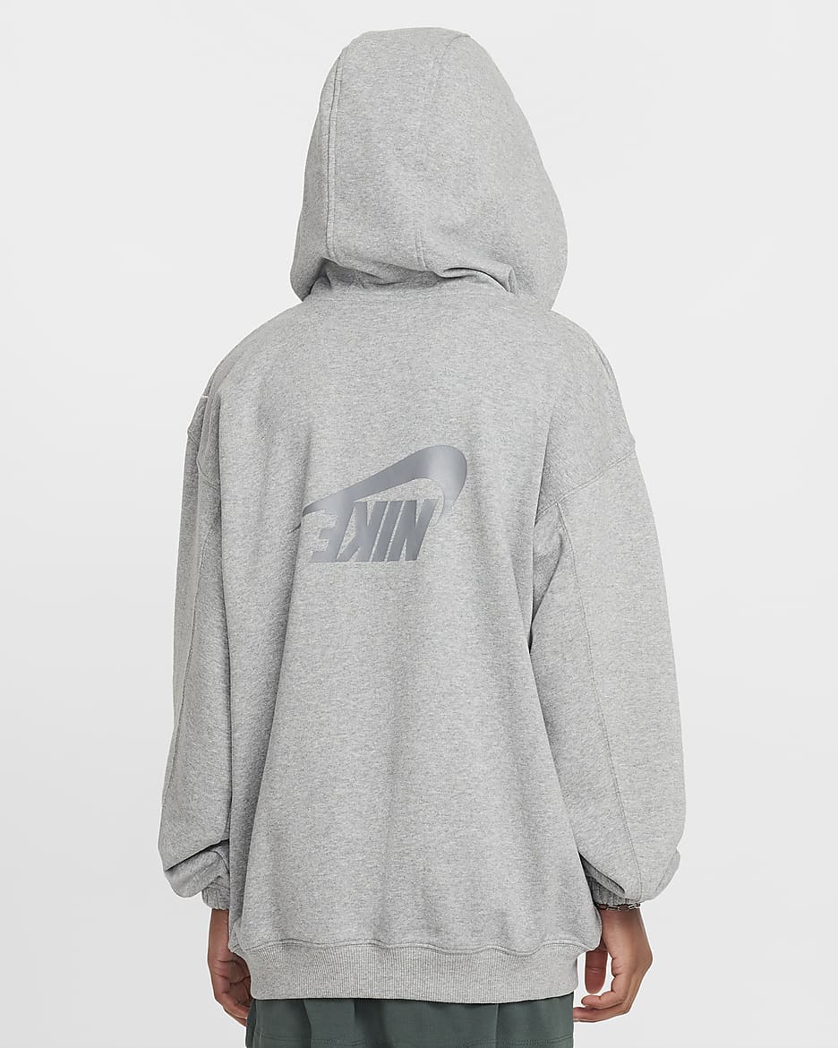 Dívčí volná flísová mikina s kapucí Nike Sportswear Dri-FIT - Dark Grey Heather