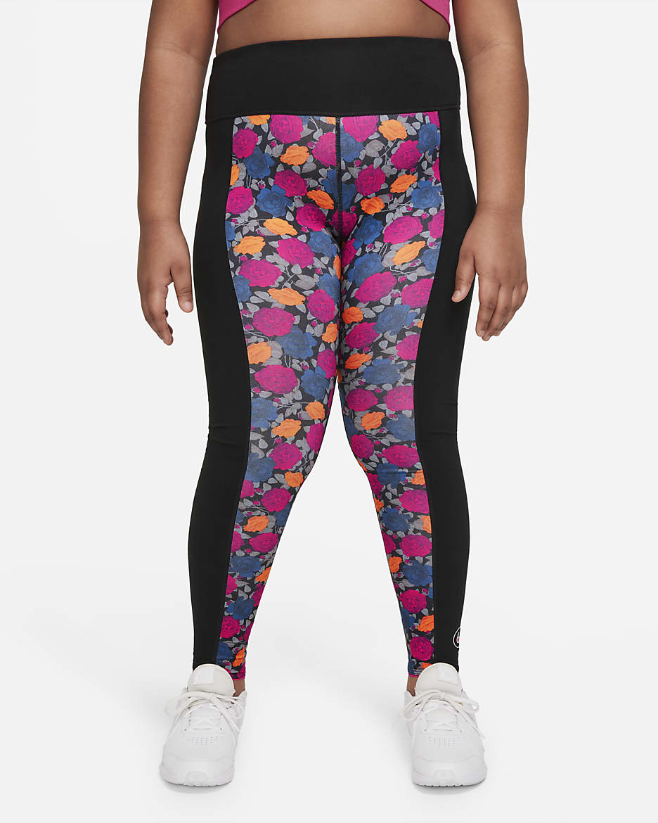 Nike Dri-FIT One Luxe Big Kids' (Girls') Printed Tights (Extended Size) - Black/Rush Pink