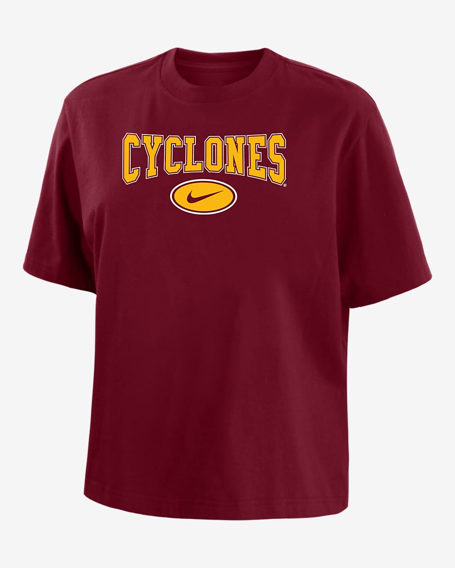 Playera de corte cuadrado universitaria Nike para mujer Iowa State - Carmesí
