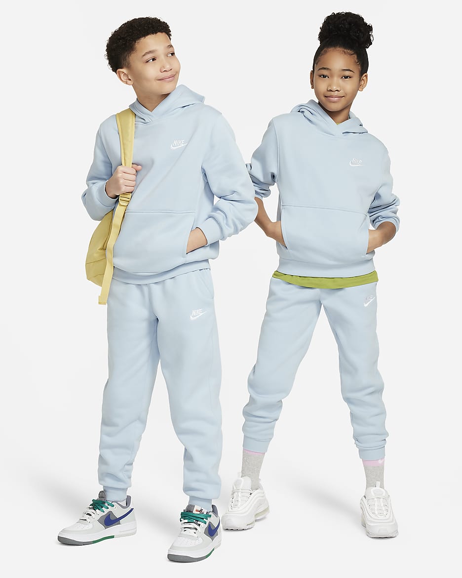 Nike Sportswear Club Fleece Older Kids' Pullover Hoodie - Light Armoury Blue/White