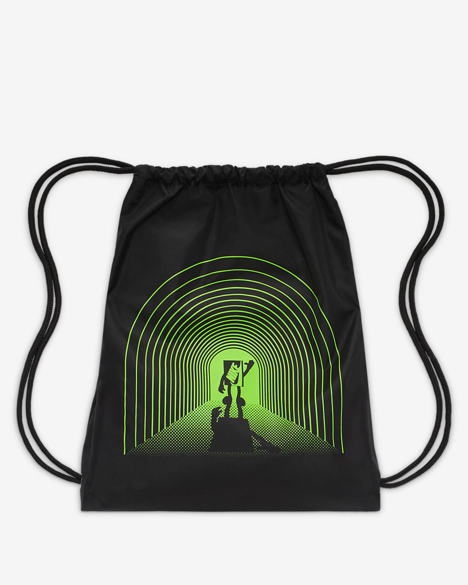 Nike Kids' Drawstring Bag (12L) - Black/Black/Green Strike