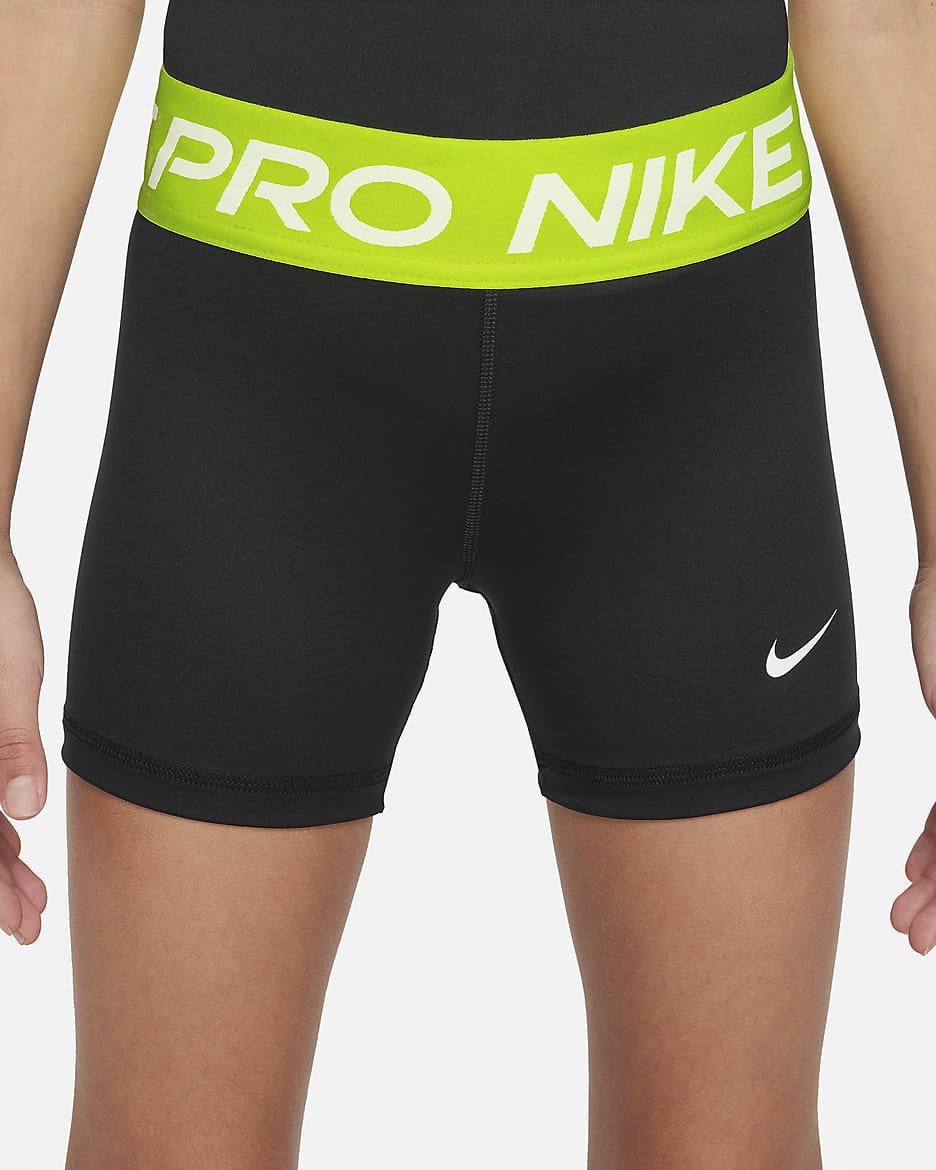 Shorts para niña talla grande Nike Pro - Negro/Volt/Blanco