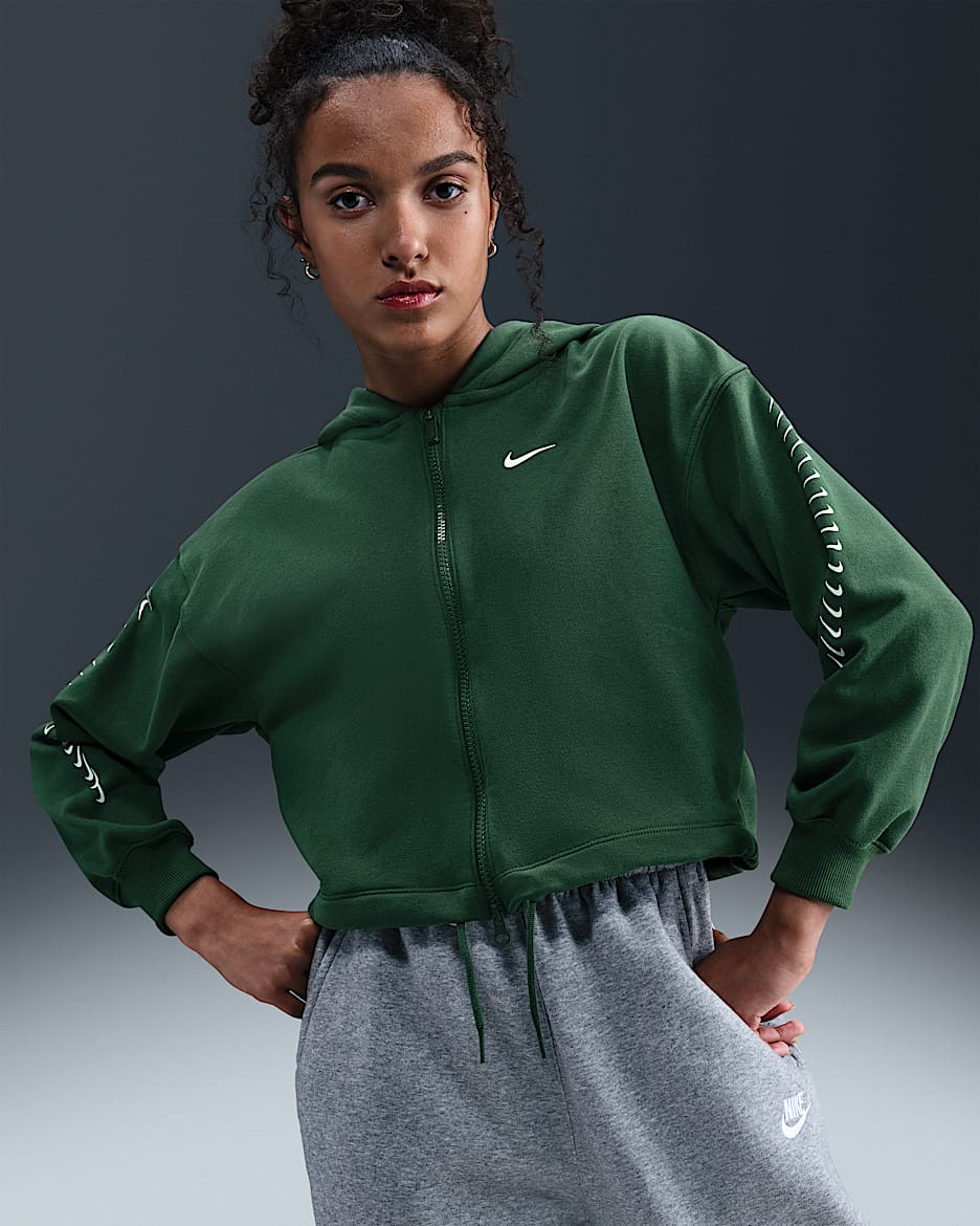 Nike Sportswear Girls' Dri-FIT Fleece Hoodie - Fir/White